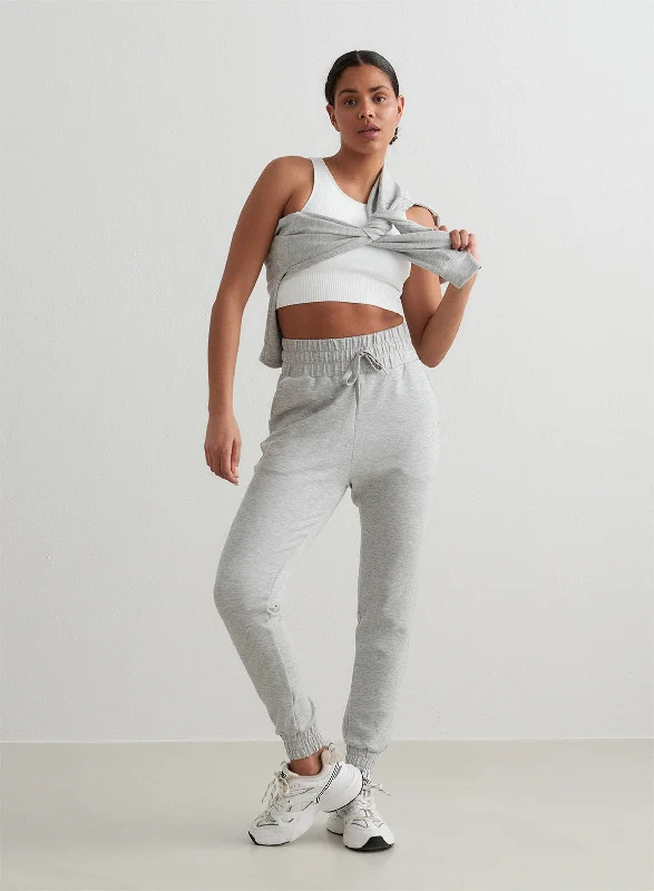 Light Grey Melange Comfy Modal Sweatpants Geometric