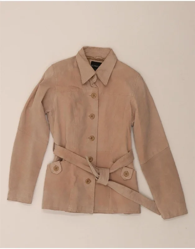 NEUTRAL ZONE Womens Leather Jacket UK 10 Small Beige Leather Youthful Women's Pop