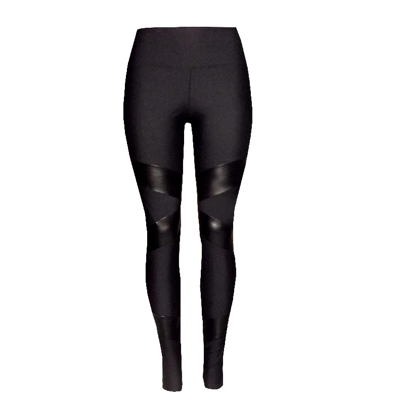 Italian Lycra Gym Leggings featuring pleather panels- Australian Made Trendy Women's Oversized