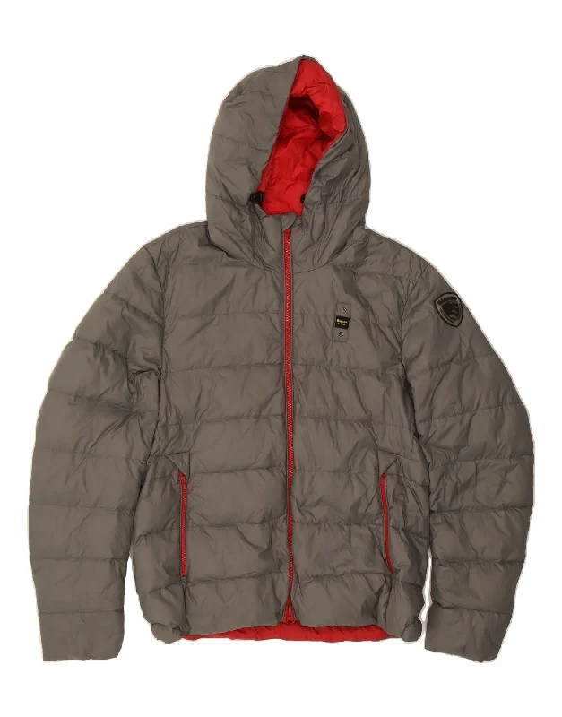 BLAUER Womens Hooded Padded Jacket UK 20 2XL Grey Polyamide Sleek Women's Metallic