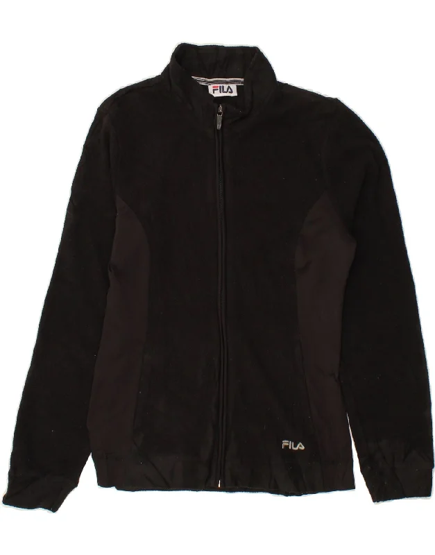 FILA Womens Fleece Jacket UK 14 Medium Black Monochromatic All - in - one