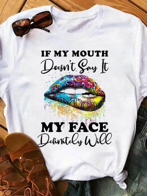 Sexy Lips Print Women T-Shirt Classic Women's Tweed