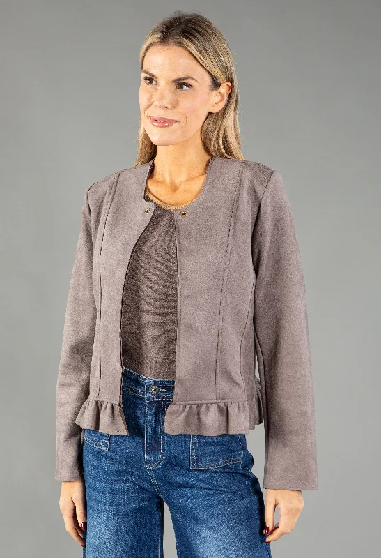 Frill Hem Suedette Jacket Compression