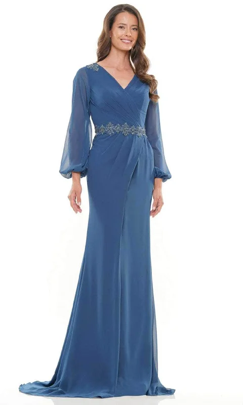 Marsoni by Colors MV1273-1 - V-Neck Long Sleeve Long Gown Refined Women's Classic 