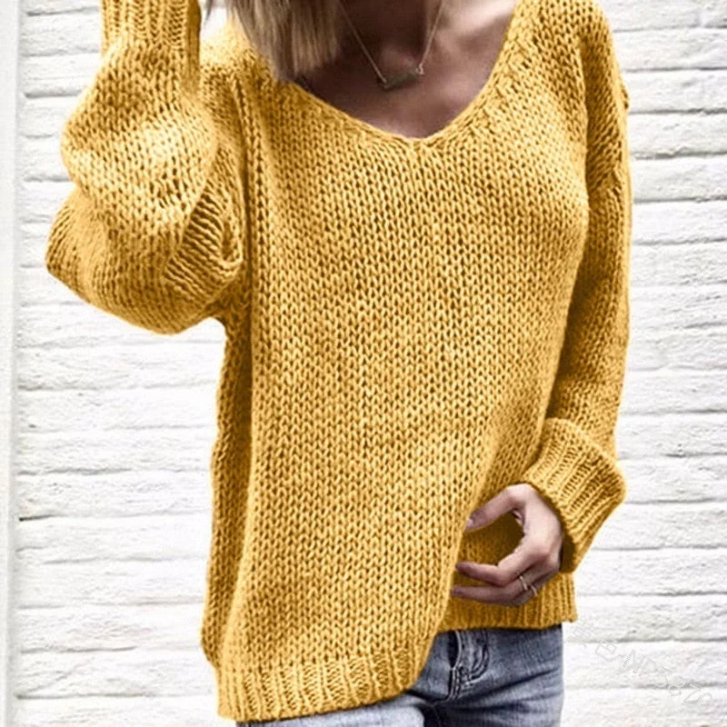 Women Solid V Neck Sweaters British Gentlewoman Style