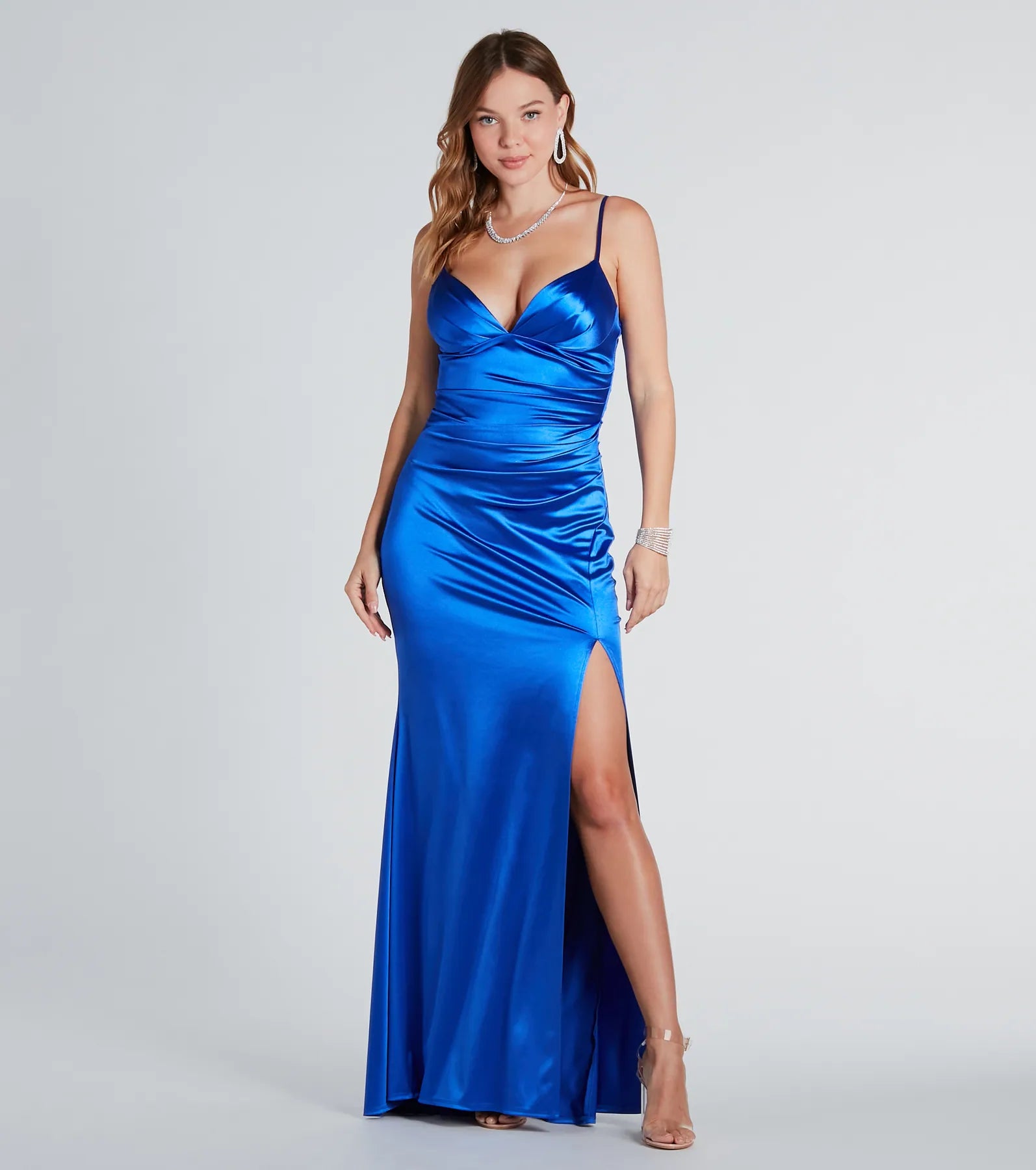 Jordyn Formal Satin Mermaid Dress With Train Sporty Women's Athleisure 