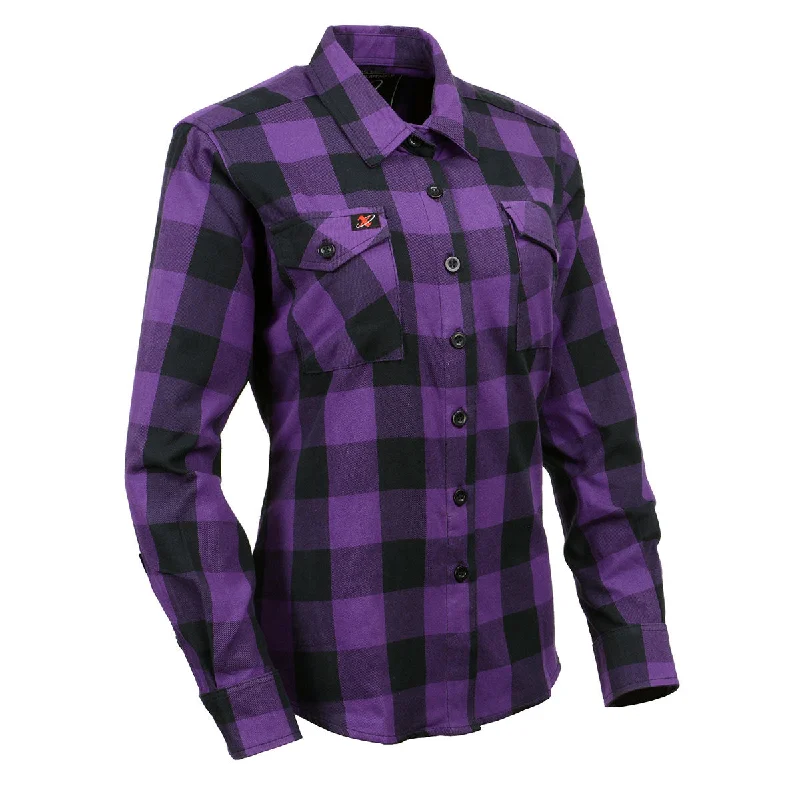 Milwaukee Leather MNG21619 Women's Black and Purple Long Sleeve Cotton Flannel Shirt Tough Women's Military - inspired