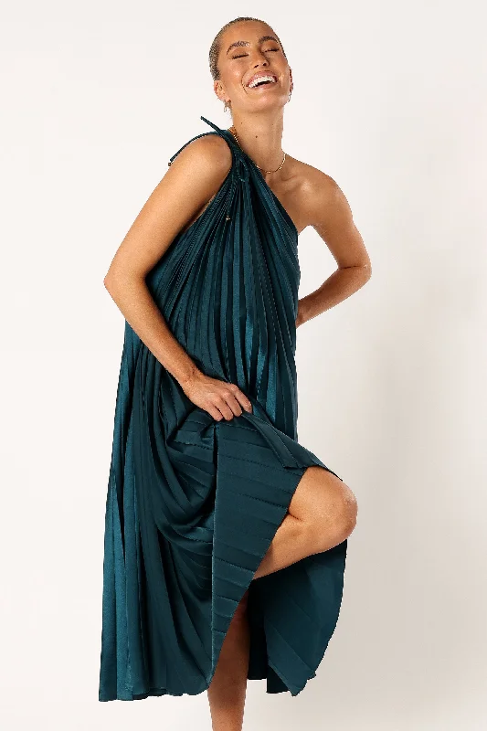 Selena One Shoulder Midi Dress - Emerald Feminine Women's Soft 