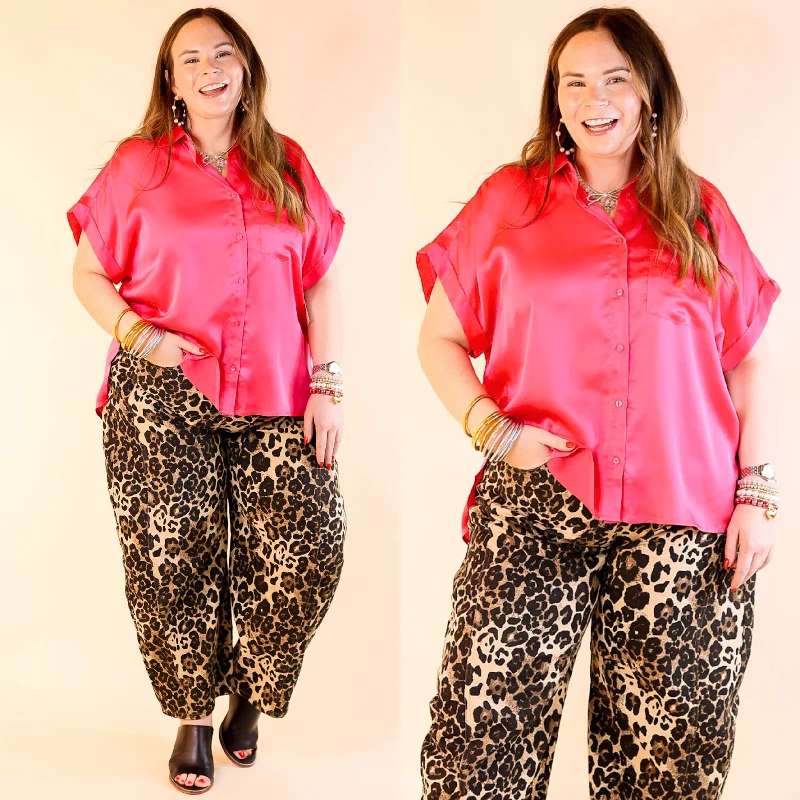 Free To Be Fab Button Up Short Sleeve Top in Hot Pink Modern Women's Tech