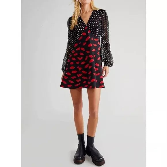 Rixo Lia Lips Mini Dress Polished Women's Silk