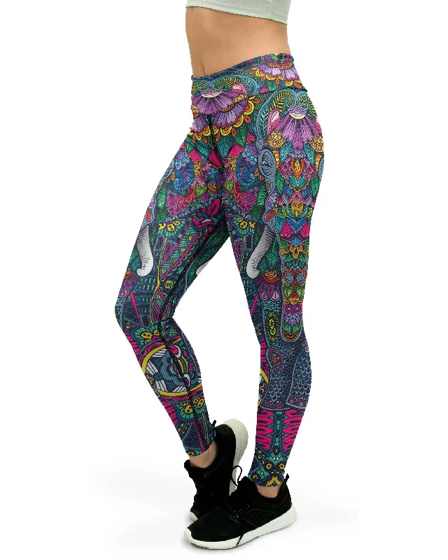 Colorful Elephant Yoga Pants Edgy Women's Punk