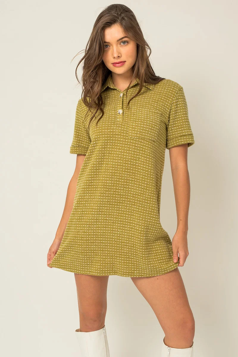 Short Sleeve Collar Button Down Knit Mini Dress Luxurious Women's High -  end