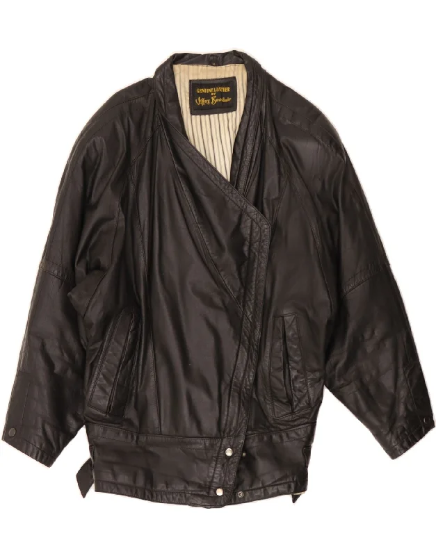 VINTAGE Womens Leather Jacket UK 14 Large Black Leather Confident Women's High - fashion VINTAGE Womens Leather Jacket UK 14 Large Black Leather Confident Women's High - fashion