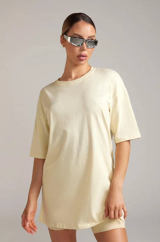 Oversized BF T-Shirt - Cream Artistic Women's Hand - painted