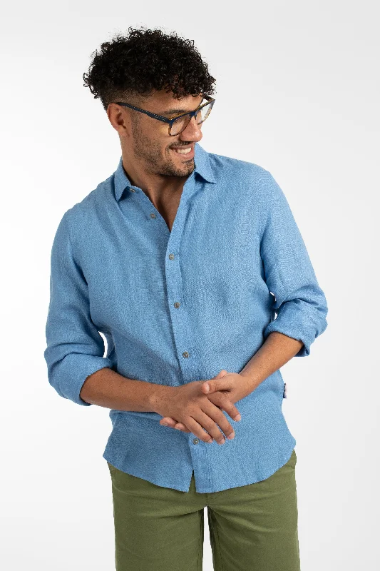 Mid Blue Linen Shirt Vacation