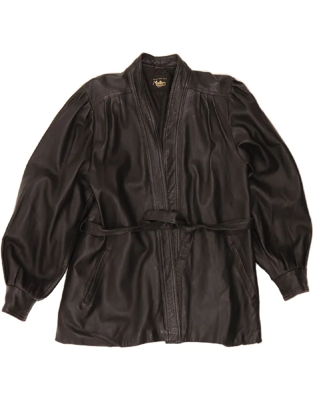 VINTAGE Womens Leather Jacket UK 14 Large Black Gym