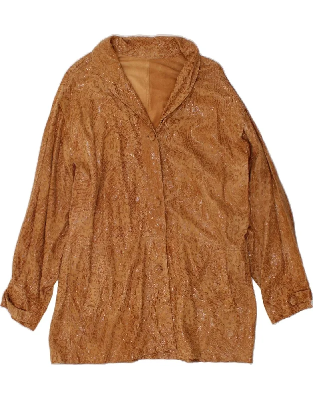 VINTAGE Womens Faux Leather Jacket UK 14 Large Brown Floral Relaxed Women's 