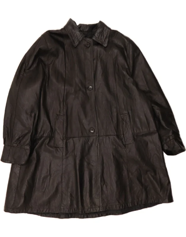 VINTAGE Womens Oversized Leather Coat UK 16 Large Black Leather Modern Women's Tech