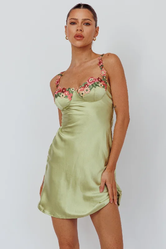 Rose Garden Floral Applique Mini Dress Lime Athletic Women's 