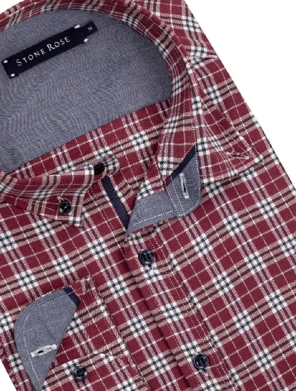 Burgundy Dry Touch Plaid Long Sleeve Shirt Hip Women's Urban