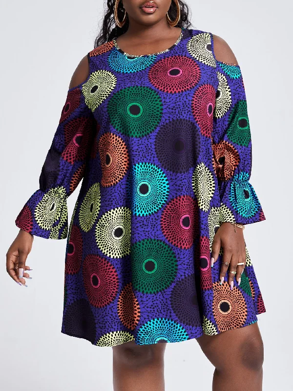 Casual All Over Print Ruffle Long Sleeve Cold Shoulder Flared Natural Short Plus Size Dress performance Casual All Over Print Ruffle Long Sleeve Cold Shoulder Flared Natural Short Plus Size Dress performance