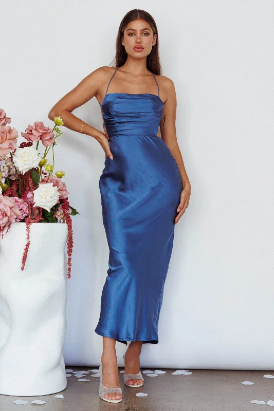 Heaven On Earth Lace-Up Back Maxi Dress Blue Classic Women's Tweed