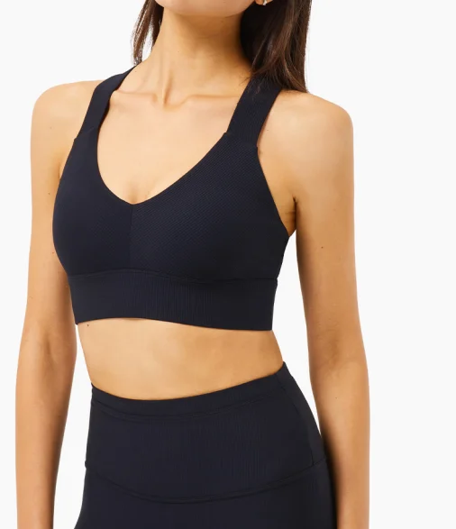 Black Ribbed Bra Athletic Women's High - 