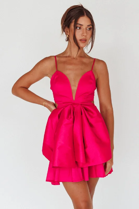 Life Is Rosy Large Bow Mini Dress Fuchsia Cool Women's Skate