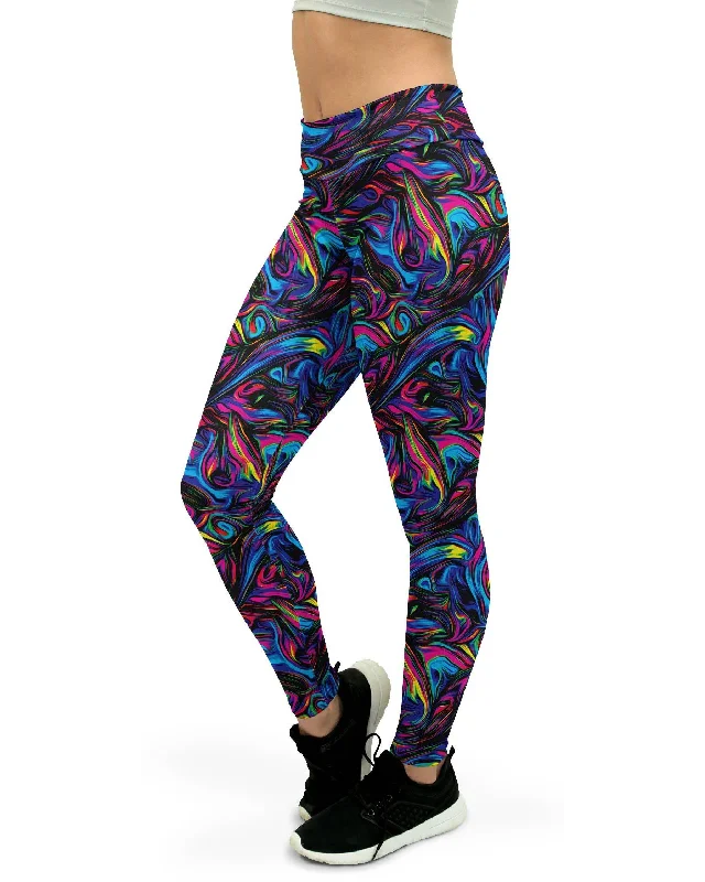 Psychedelic Neon Paint Yoga Pants Youthful Women's Pop