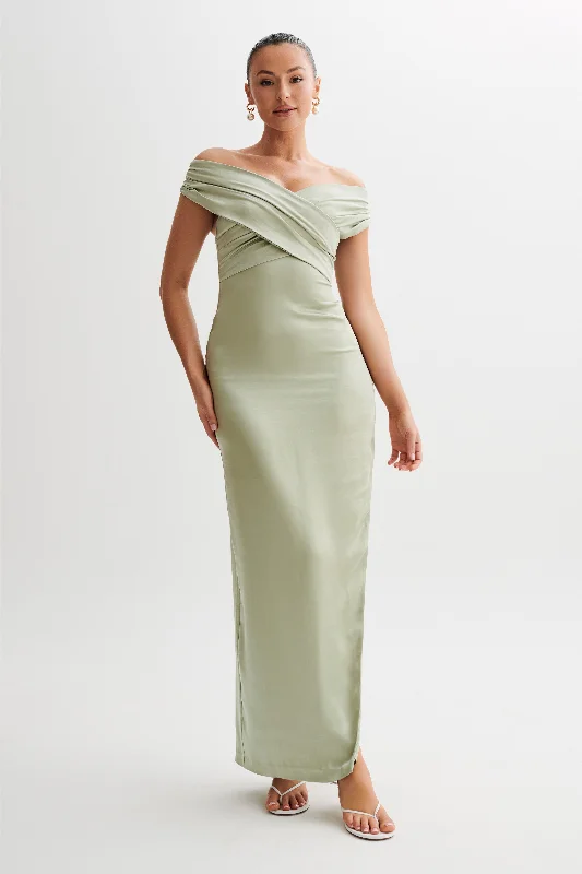 Harley Off Shoulder Satin Maxi Dress - Sage Cool Women's Skate