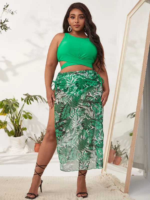 Boho Tropical High Neck Plus Size Bikini Sets Earthy Women's 