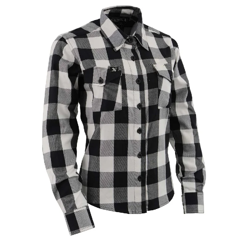 Milwaukee Leather MNG21633 Women's Casual Black and White Long Sleeve Cotton Flannel Shirt Classic Women's Pin - striped Milwaukee Leather MNG21633 Women's Casual Black and White Long Sleeve Cotton Flannel Shirt Classic Women's Pin - striped