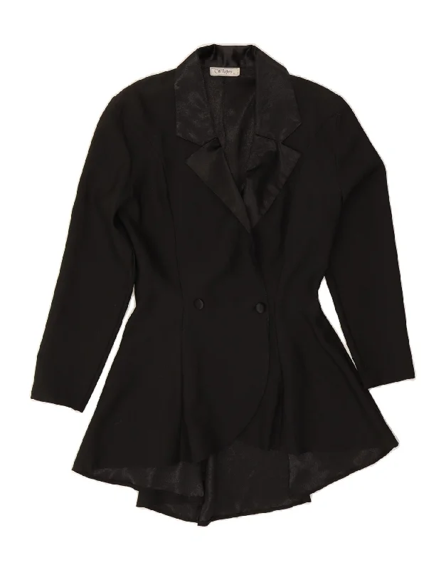 VINTAGE Womens Longline Double Breasted Blazer Jacket UK 10 Small Black Athletic Women's VINTAGE Womens Longline Double Breasted Blazer Jacket UK 10 Small Black Athletic Women's