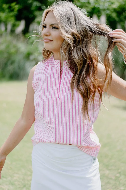 Lulu B Pink Sleeveless Striped Zip Top Artistic Women's Avant - 
