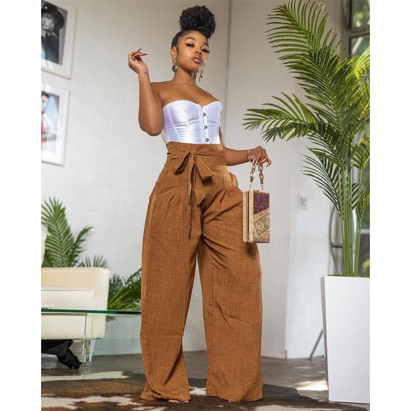 OUDINA New Arrivals Casual Pants For Women Long Trousers High Waist Belt Drawstring Wide Leg Pants Dynamic Women's High - energy OUDINA New Arrivals Casual Pants For Women Long Trousers High Waist Belt Drawstring Wide Leg Pants Dynamic Women's High - energy