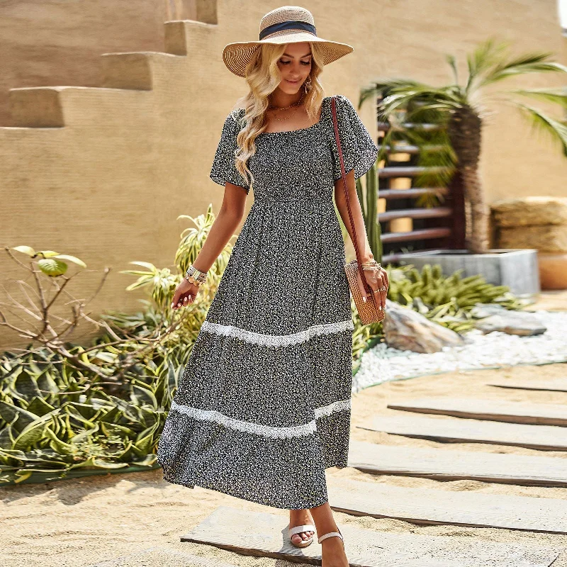 Elegant Ruffle Sleeve Floral Print Strapless Collar Long Dress Wholesale Dresses Trendy Women's Elegant Ruffle Sleeve Floral Print Strapless Collar Long Dress Wholesale Dresses Trendy Women's