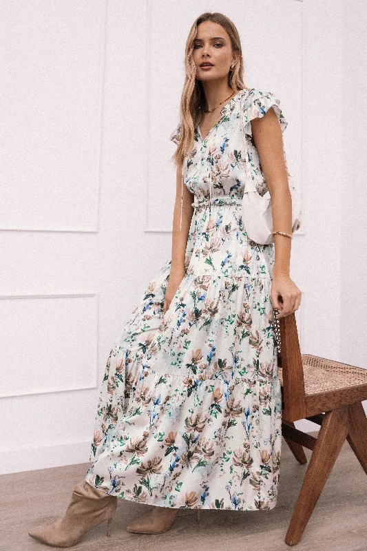 Lizzie Midi Dress - Cream Floral Athletic Women's High - 