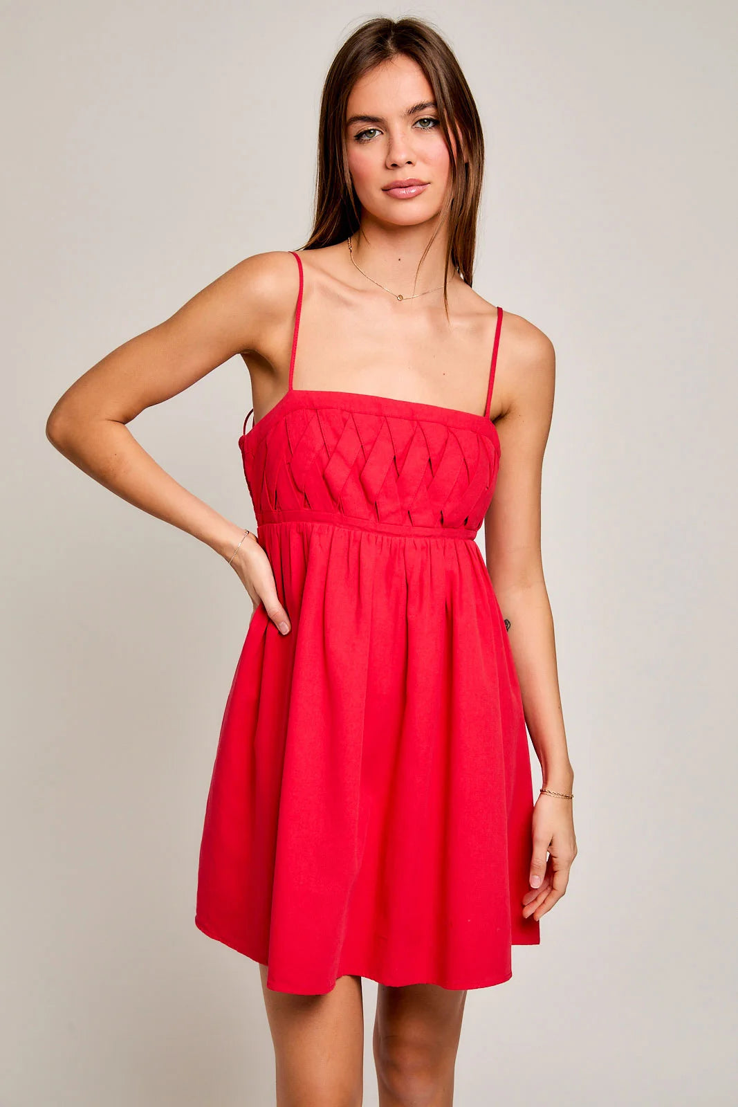 Red Spaghetti Strap Inspired Flared Mini Dress Gym