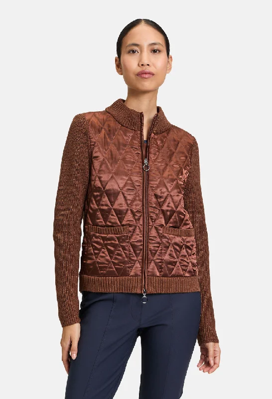Knitted Detail Zip Up Jacket Stylish Women's Tropical 