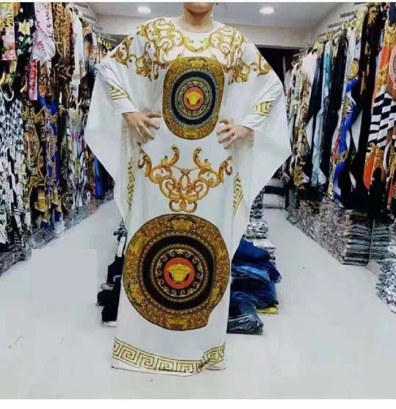 Wholesale Plus Size Clothing Loose Printed Bat Sleeve Gown Modern Women's Tech