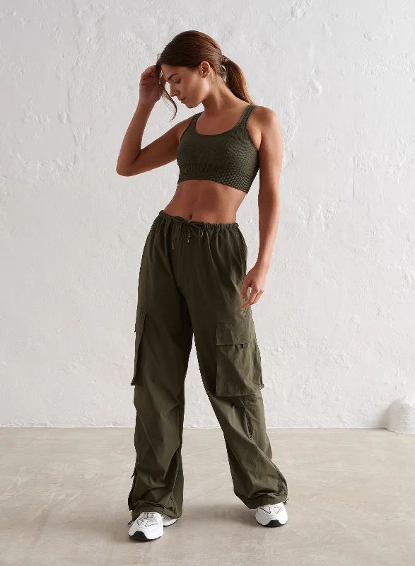 Khaki Windbreaker Parachute Pants Refined Women's Classic 