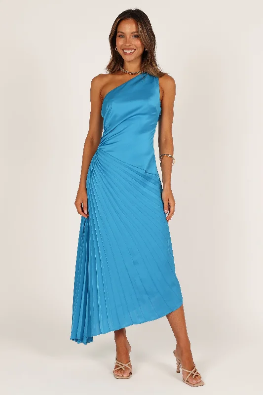 Flin Pleated One Shoulder Midi Dress - Blue Australian Beach
