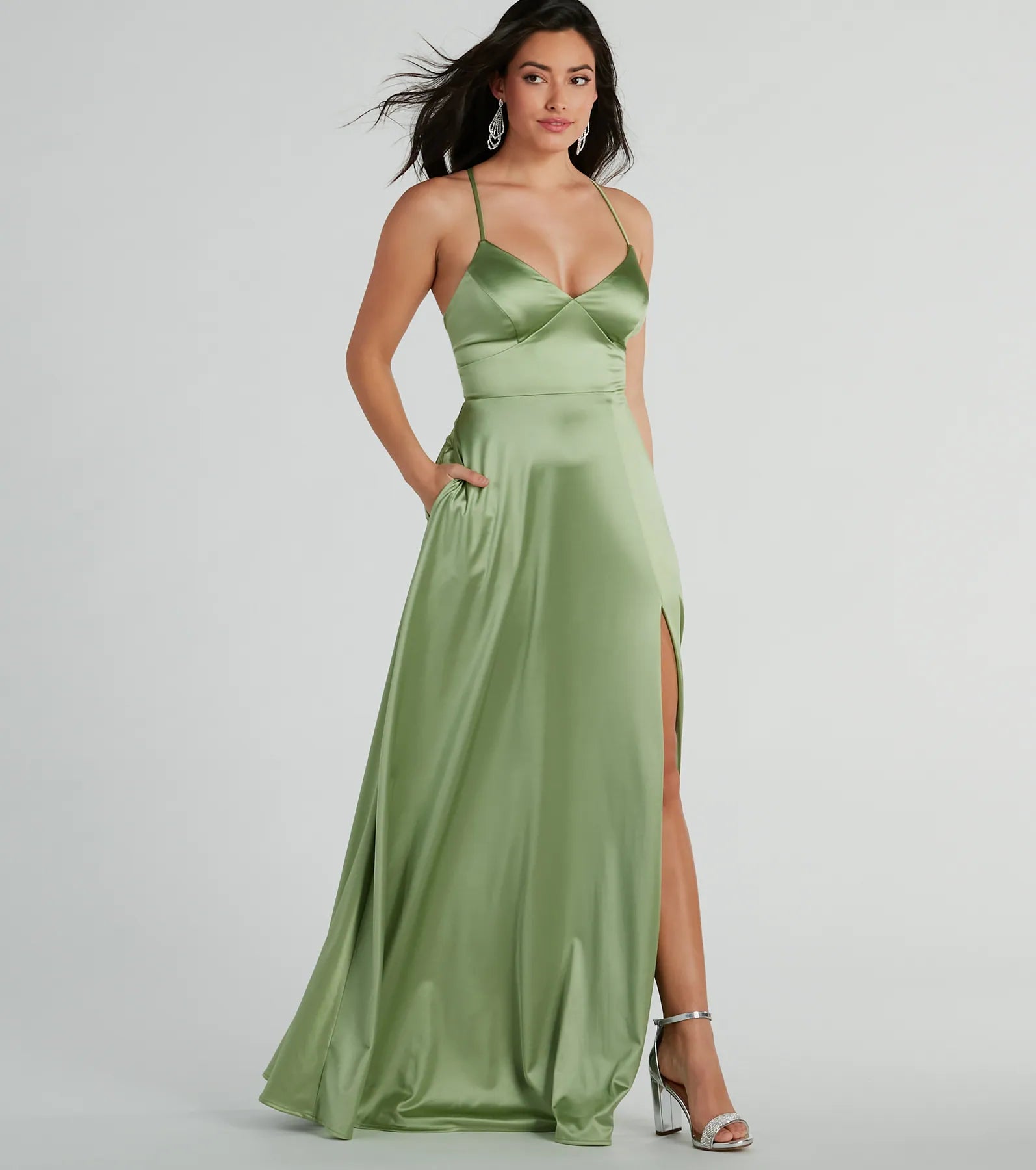 Vienna Lace-Up Satin A-Line Formal Dress Minimalist Women's Casual