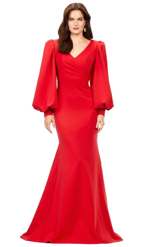 Ashley Lauren 11345 - Bishop Sleeve V-Neck Prom Gown Elegant Women's Formal 