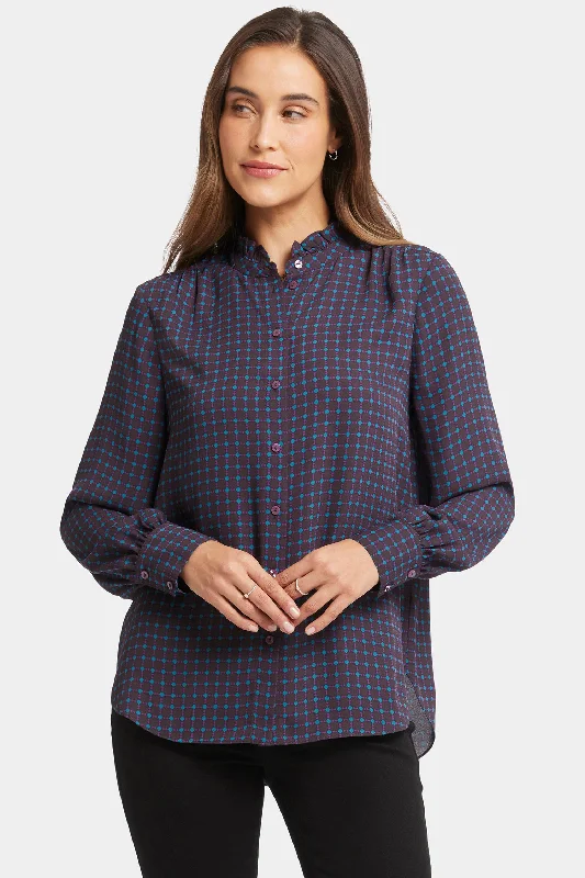 Ruffle Neck Blouse - Plum Trail Sharp Women's Italian
