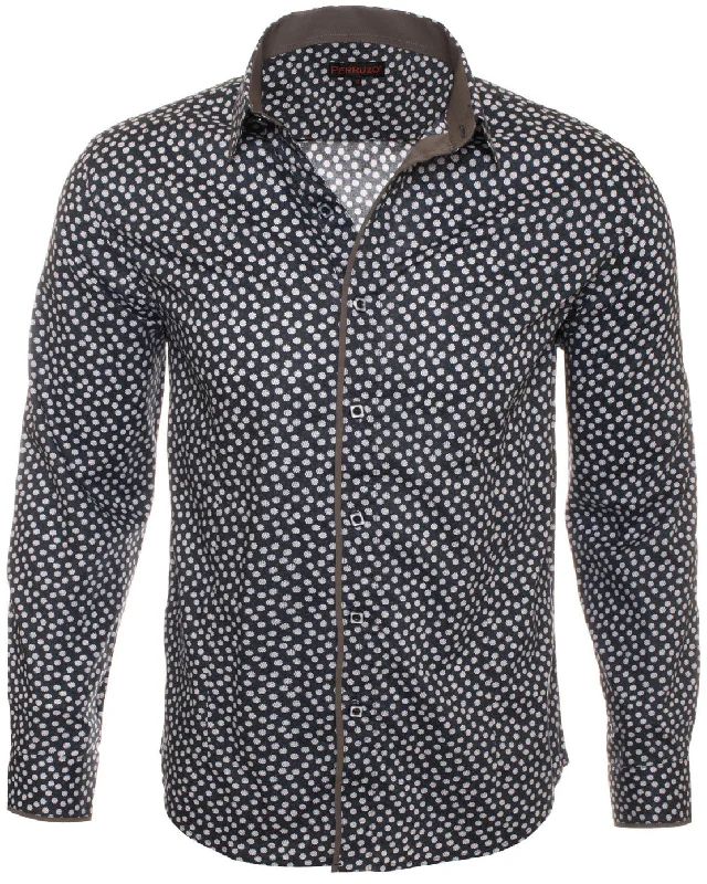 Long sleeve floral shirt in Navy 4008L Hip Women's Retro