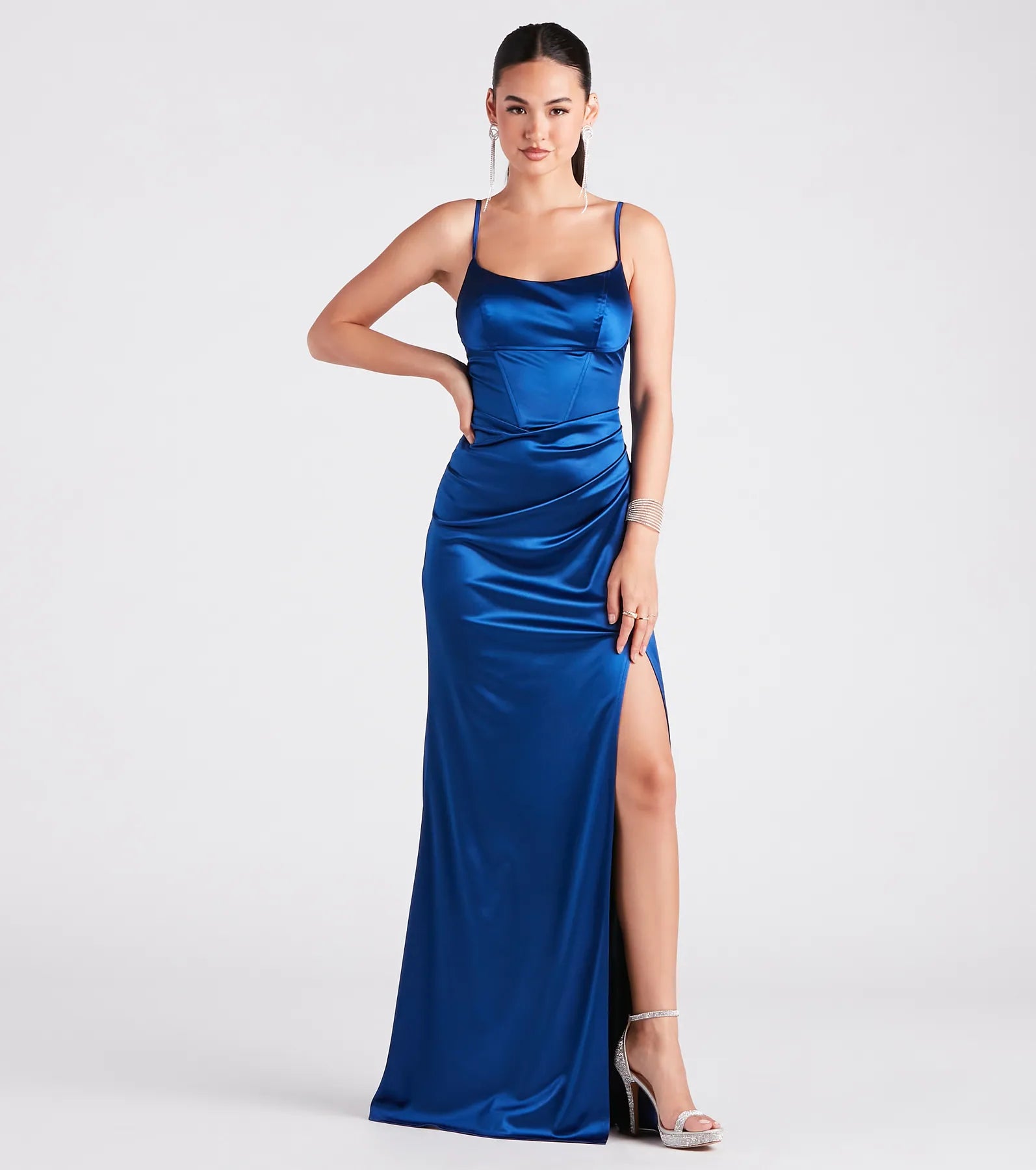 Vickie Formal Satin Scoop Neck Mermaid Dress Refined Women's Classic 