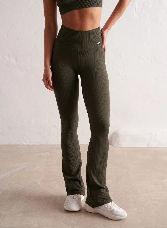 Khaki Ribbed Seamless Flare Tights Cool Women's Skate