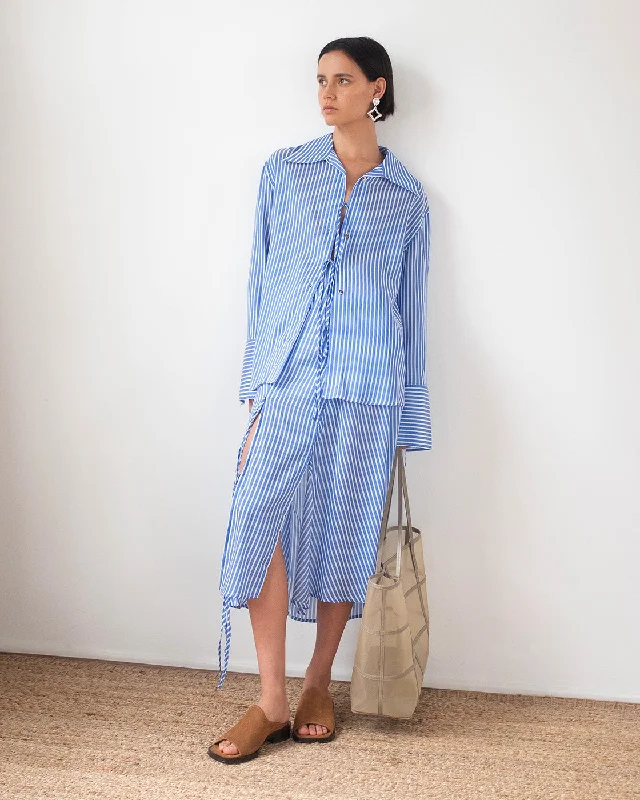 Saskia Shirt Satin Stripe Blue Country