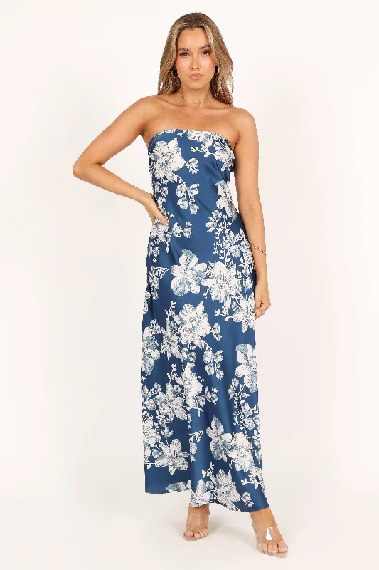 Gemma Strapless Maxi Dress - Blue Floral Refined Women's Classic 